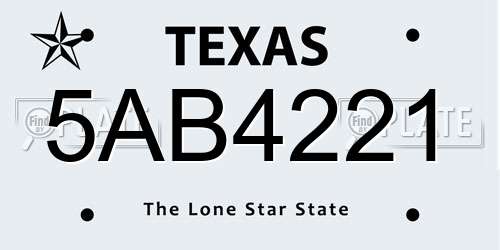 5AB4221 Texas License Plate
