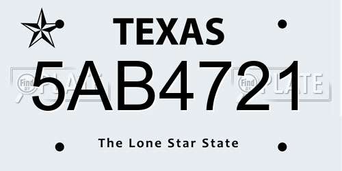 5AB4721 Texas License Plate