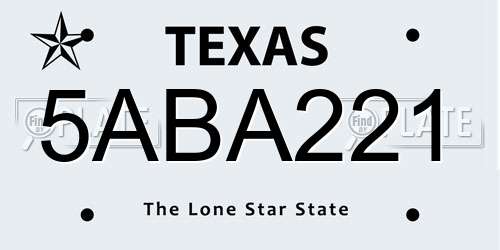 5ABA221 Texas License Plate