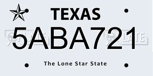5ABA721 Texas License Plate
