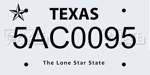 5AC0095 Texas License Plate