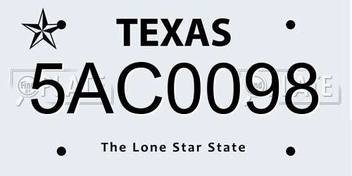 5AC0098 Texas License Plate