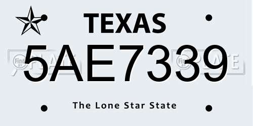5AE7339 Texas License Plate