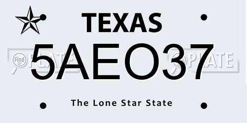 5AEO37 Texas License Plate