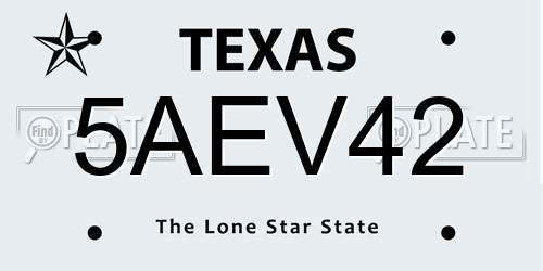 5AEV42 Texas License Plate