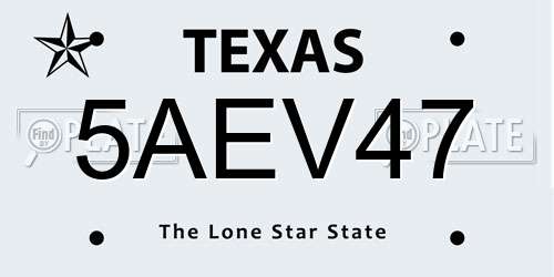 5AEV47 Texas License Plate