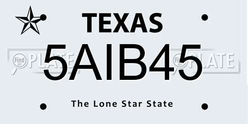 5AIB45 Texas License Plate
