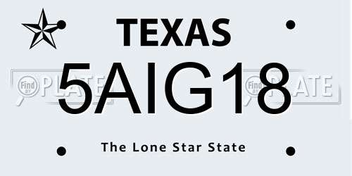 5AIG18 Texas License Plate