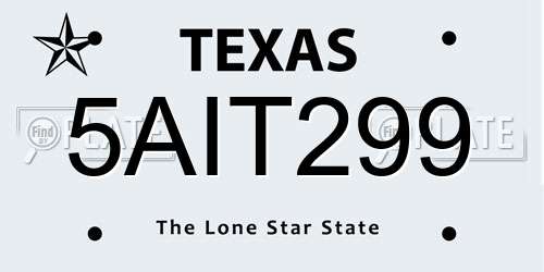 5AIT299 Texas License Plate