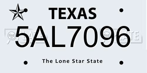 5AL7096 Texas License Plate