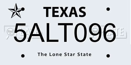 5ALT096 Texas License Plate