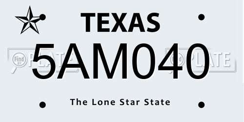 5AM040 Texas License Plate