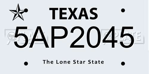 5AP2045 Texas License Plate