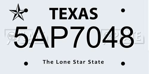 5AP7048 Texas License Plate