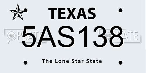 5AS138 Texas License Plate