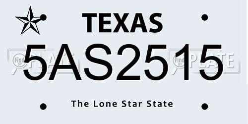 5AS2515 Texas License Plate