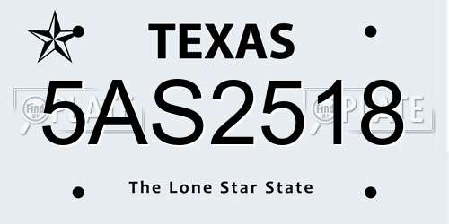 5AS2518 Texas License Plate