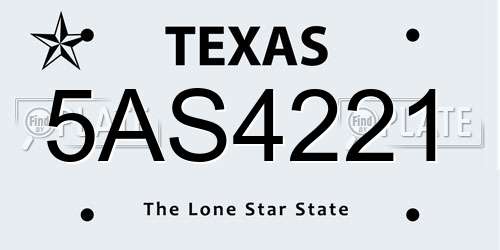 5AS4221 Texas License Plate