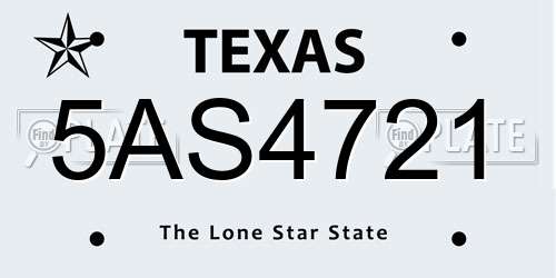 5AS4721 Texas License Plate