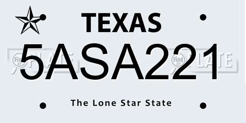 5ASA221 Texas License Plate