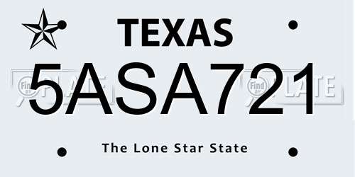 5ASA721 Texas License Plate