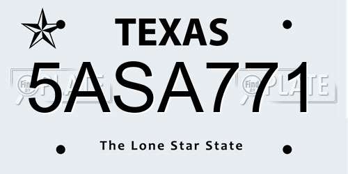 5ASA771 Texas License Plate