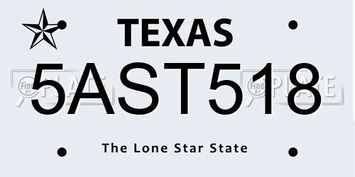 5AST518 Texas License Plate