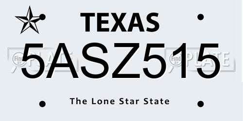 5ASZ515 Texas License Plate