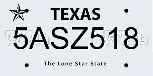 5ASZ518 Texas License Plate