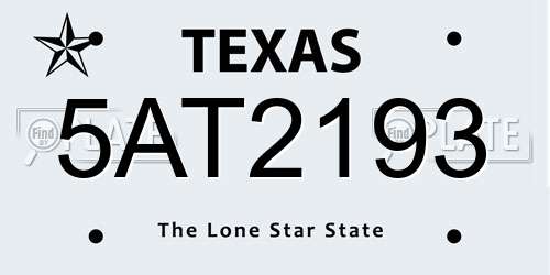 5AT2193 Texas License Plate