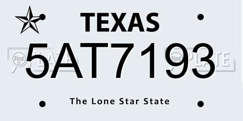 5AT7193 Texas License Plate