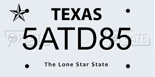 5ATD85 Texas License Plate