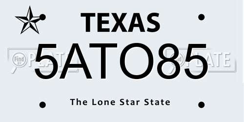5ATO85 Texas License Plate
