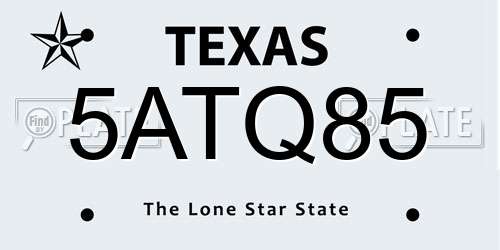 5ATQ85 Texas License Plate