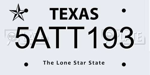5ATT193 Texas License Plate