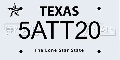 5ATT20 Texas License Plate