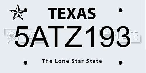 5ATZ193 Texas License Plate
