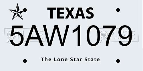 5AW1079 Texas License Plate