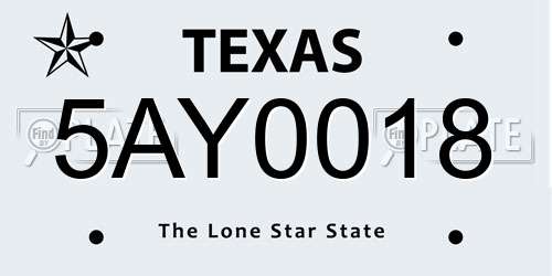 5AY0018 Texas License Plate
