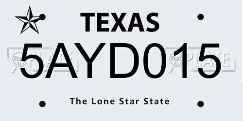5AYD015 Texas License Plate