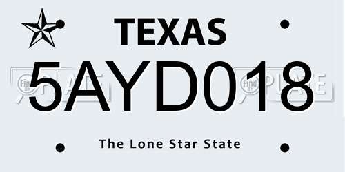 5AYD018 Texas License Plate