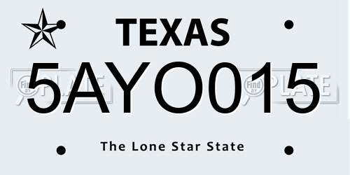 5AYO015 Texas License Plate