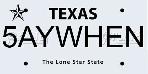 5AYWHEN Texas License Plate