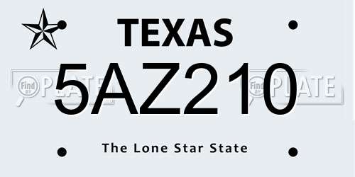 5AZ210 Texas License Plate