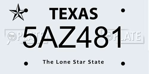 5AZ481 Texas License Plate
