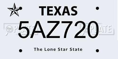 5AZ720 Texas License Plate