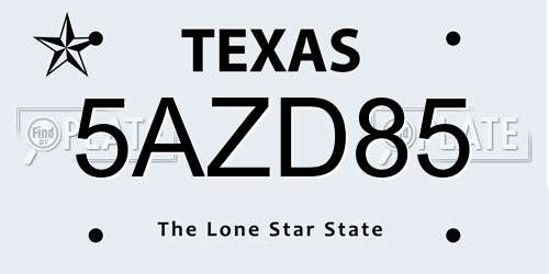 5AZD85 Texas License Plate