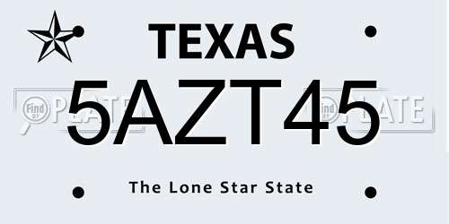 5AZT45 Texas License Plate
