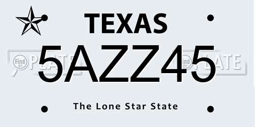 5AZZ45 Texas License Plate