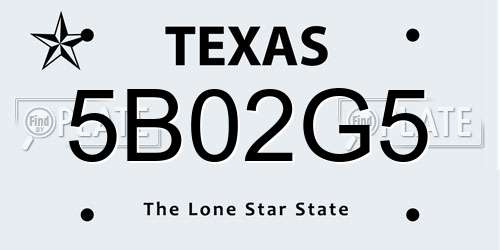 5B02G5 Texas License Plate